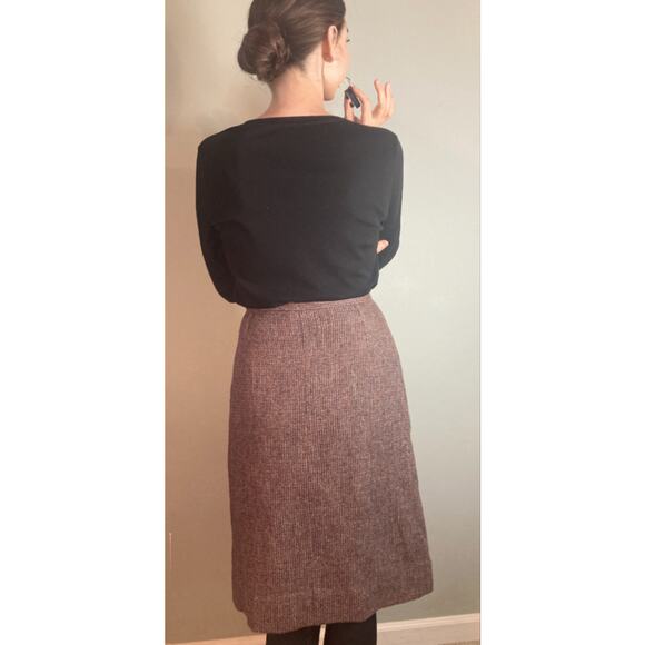 Harris Tweed Pencil Skirt Vintage Brown Blue Fabulous Classic Elegance Sz 12 M - Picture 3 of 9